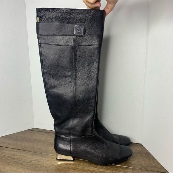 Michael Kors Black Leather Knee High Boots Sz 8 1/2 - Picture 1 of 13